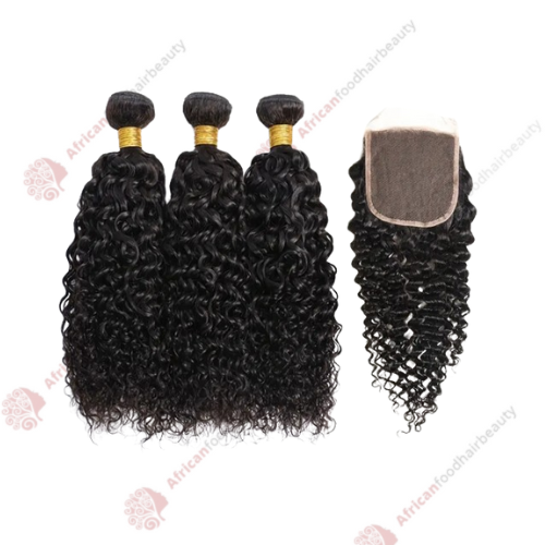Nulook Hair 100% Virgin Human Hair Kinky Curly Bundles + Lace Closure - africanfoodhairbeauty