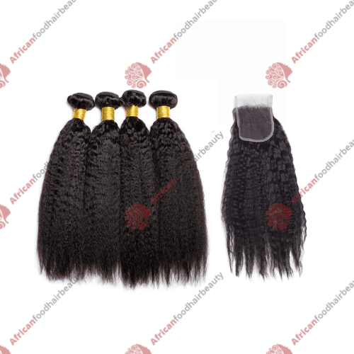 Nulook Hair 100% Virgin Human Hair Yaki Bundles + Lace Closure - Africanfoodhairbeauty