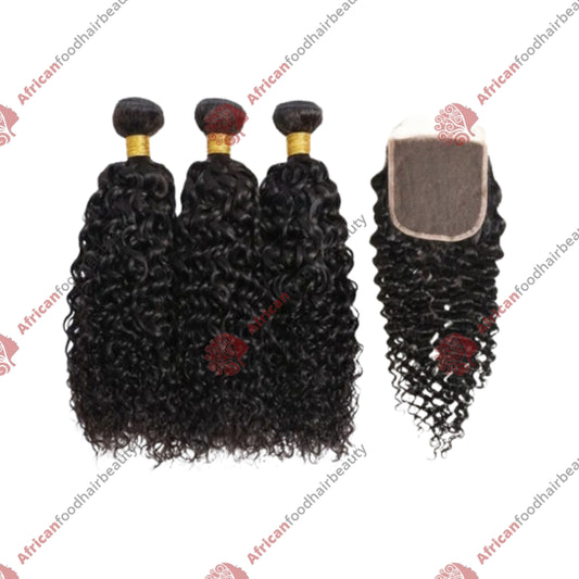 Nulook Hair 100% Virgin Human Hair Kinky Curly Bundles + Lace Closure