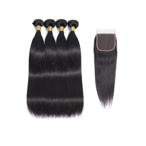 Nulook Hair 100% Virgin Human Hair Straight Bundles + Lace Closure - africanfoodhairbeauty