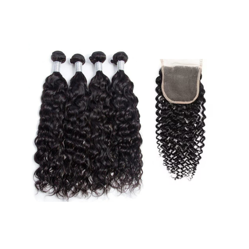 Nulook Hair 100% Virgin Human Hair Water Wave Bundles + Lace Closure - africanfoodhairbeauty