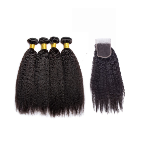 Nulook Hair 100% Virgin Human Hair Yaki Bundles + Lace Closure - Africanfoodhairbeauty