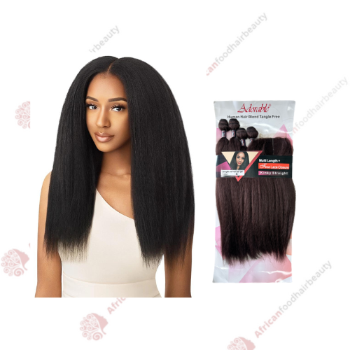 Adorable Kinky Straight 16" 16" 18" 18" with Lace Closure - africanfoodhairbeauty